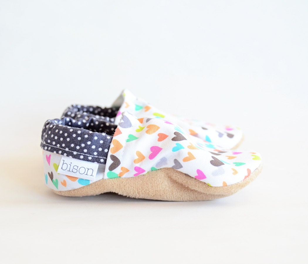 Sweet Hearts Bison Booties 6 to 12 Months Ready to Ship Baby Infant heart rainbow slippers shoes