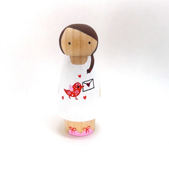 Wooden Peg Doll Valentine Girl By Abbyjac On Etsy