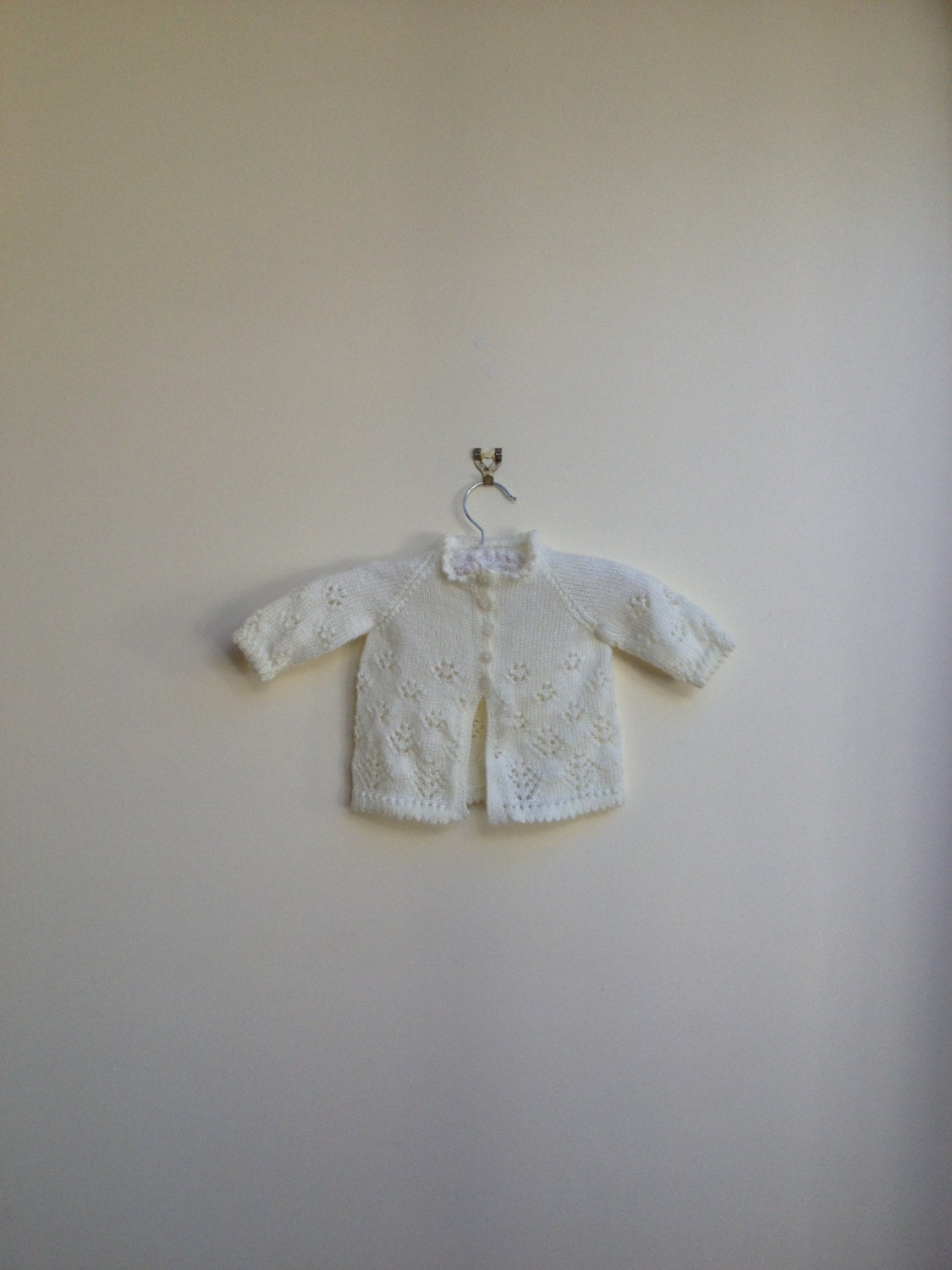 vintage wool cardigan/matinee jacket/sweater, cozy bunny knit, size 0-6 months