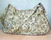 Big New B Bag, Shoulder bag, purse, green, retro, floral, satchel, handmade, pleated purse, inside zipper pocket, east west bag