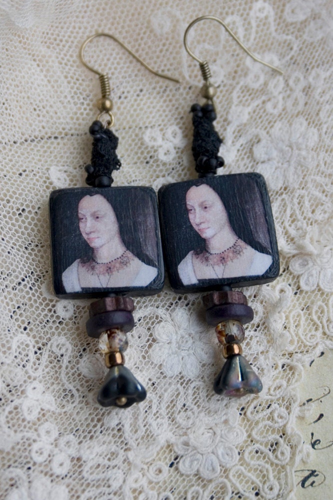 Dark Lady Renaissance Portrait Earrings