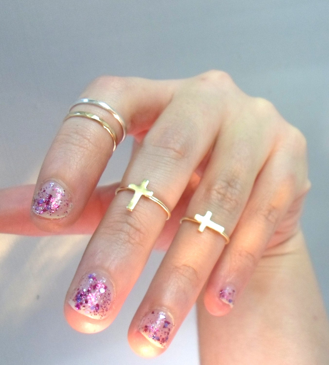 Cross Knuckle Ring -Layering Above the knuckle Gold Brass Stacking Ring