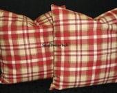 Decorative Accent Throw Pillow Covers - Red and Tan Plaid Two 20 Inch