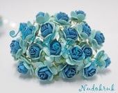 100 Blue & light blue  color Mulberry Paper Rose Flower handmade size 1.5 cm. ,scrapbooking