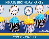 Pirate Birthday Party - 2 inch Party Circles & Bonus: Cupcake Wrappers NonPersonalized Printable // Pirate Boy Blue - B7Nd