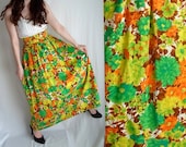 Groovy Neon Orange & Green Floral Maxi Skirt