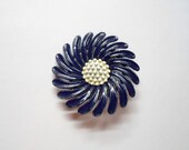 Blue & White Metal Flower Pin