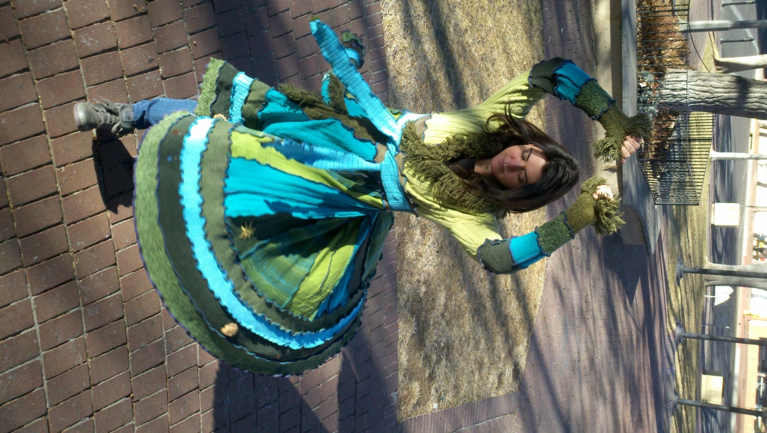Upcycled Sweater Coat  Elf Romantic Loden and Sage Green with Turquoise Mandala - SunspiralAutumn