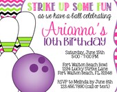 Bowling Purple Pink and Green 5x7 Invitation - Girl Birthday Party - PRINTABLE Il_170x135