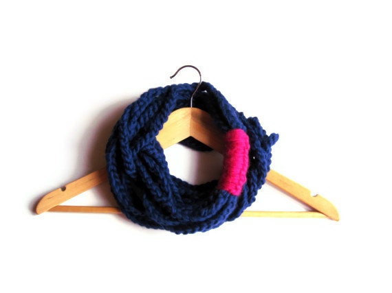 Chain Cowl Scarf Navy Blue Pure New Wool Winter Elegant freeshippingfrance team trade on
