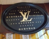 Louis Vuitton Replica Black and Gold Metal Oval Tray LV Tray