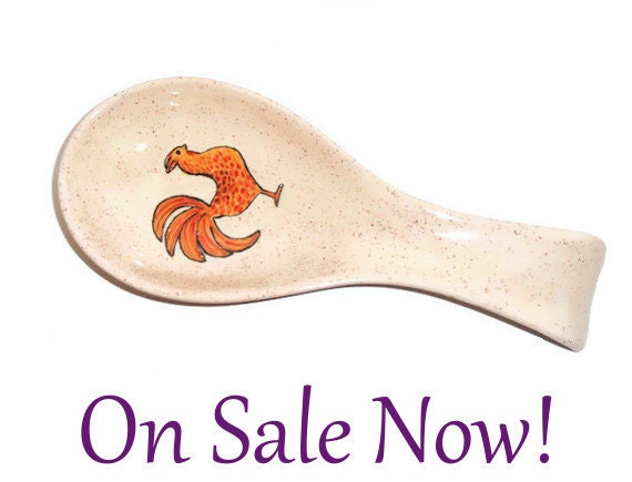 Ceramic Spoon Rest with Rooster Motif on SALE Now