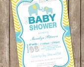 Boy Baby Shower Invitation Elephant Yellow and Aqua Chevron Printable Personalized 20121202-K1-1c Il_170x135