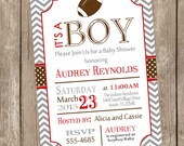 Chevron football baby shower invitation, football, red, grey, printable, digital file Il_170x135