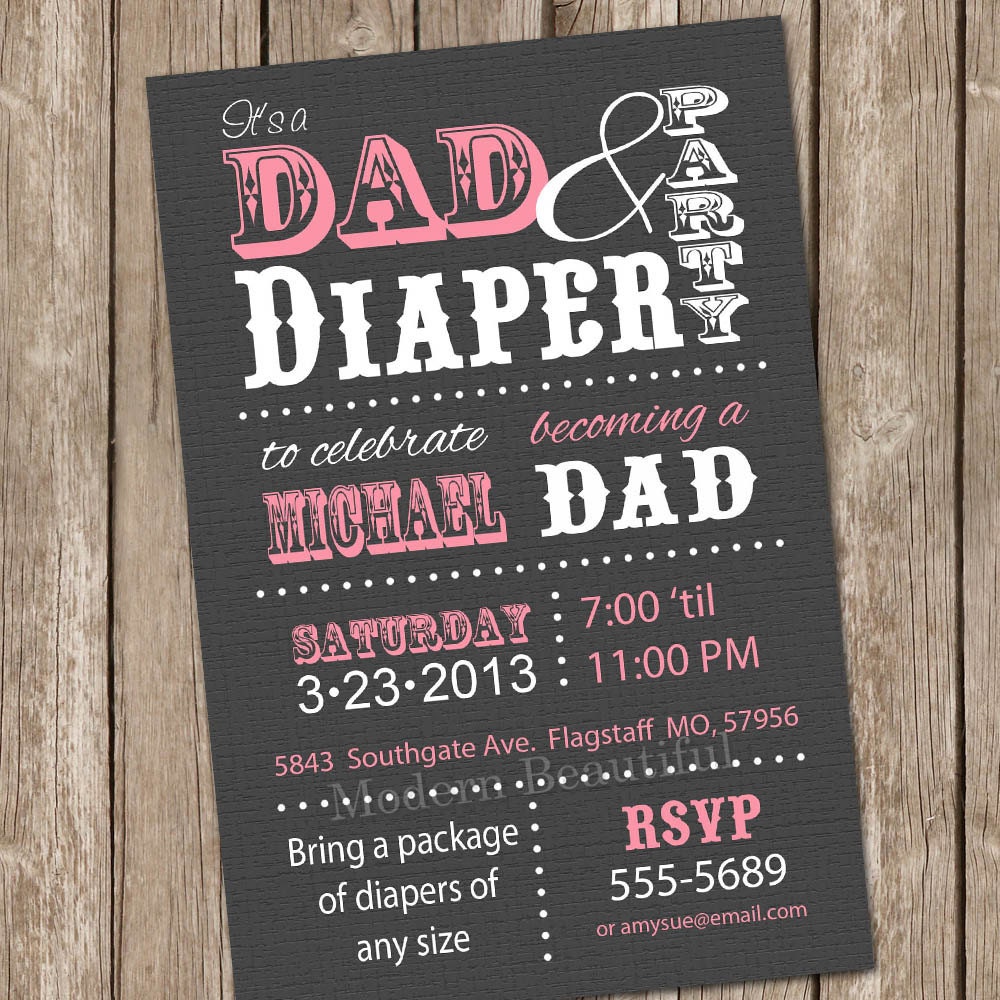 dad diaper baby shower invitation pink grey typography diaper shower ...