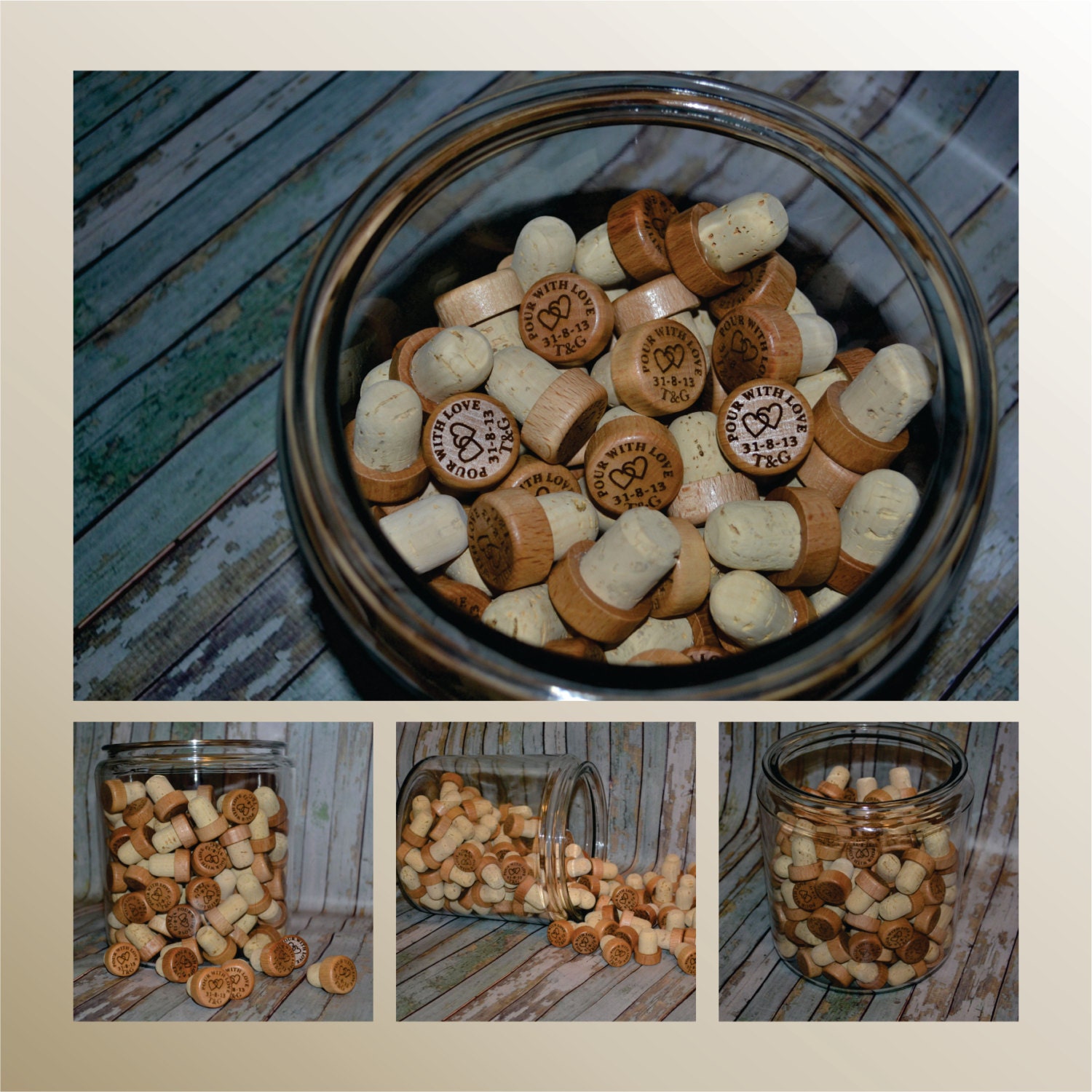 Wedding 150 Wood Wine Stoppers - Engraved Custom Personalized Wedding Favor Corporate Logo