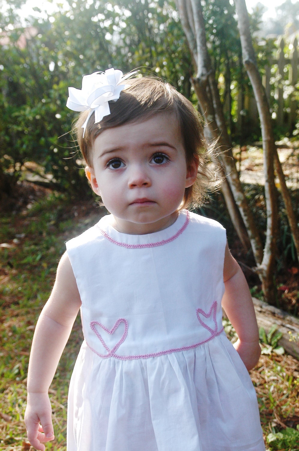 White Waterfall Dress with Pink Hearts by Papoose Clothing - papooseclothing