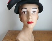 Vintage 1940s 1950s Hat 40s 50s Feather Fedora
