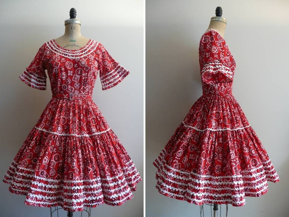 Vintage 1950s 1960s Dress 50s 60s Bandanna Western Square Dance Dress