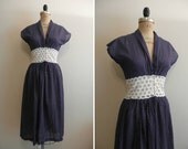 1940s 1950s Swiss Dot Eyelet Summer Dress 40s 50s