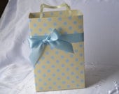 Yellow and blue polka dot baby shower party favor/gift bag