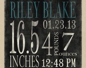 Printable Wall Art 12x12 Baby Stats - Personalized
