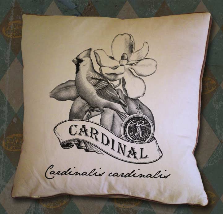 Red Cardinal Scroll Monogram Digital Image Transfer Download jpeg or png 300 dpi for Pillows Totes Bags Napkins Towels