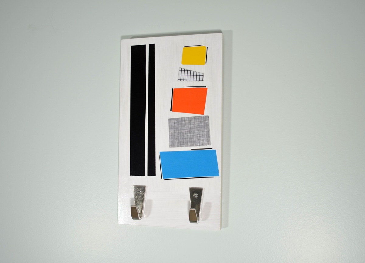Abstract Collage Key Holder Coat Rack Mixed Media Wall Art