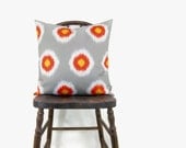 Outdoor pillow - Patio decor - Colorful - Orange, yellow, green, grey and white ikat dots pillow - 18x18 decorative pillow cover