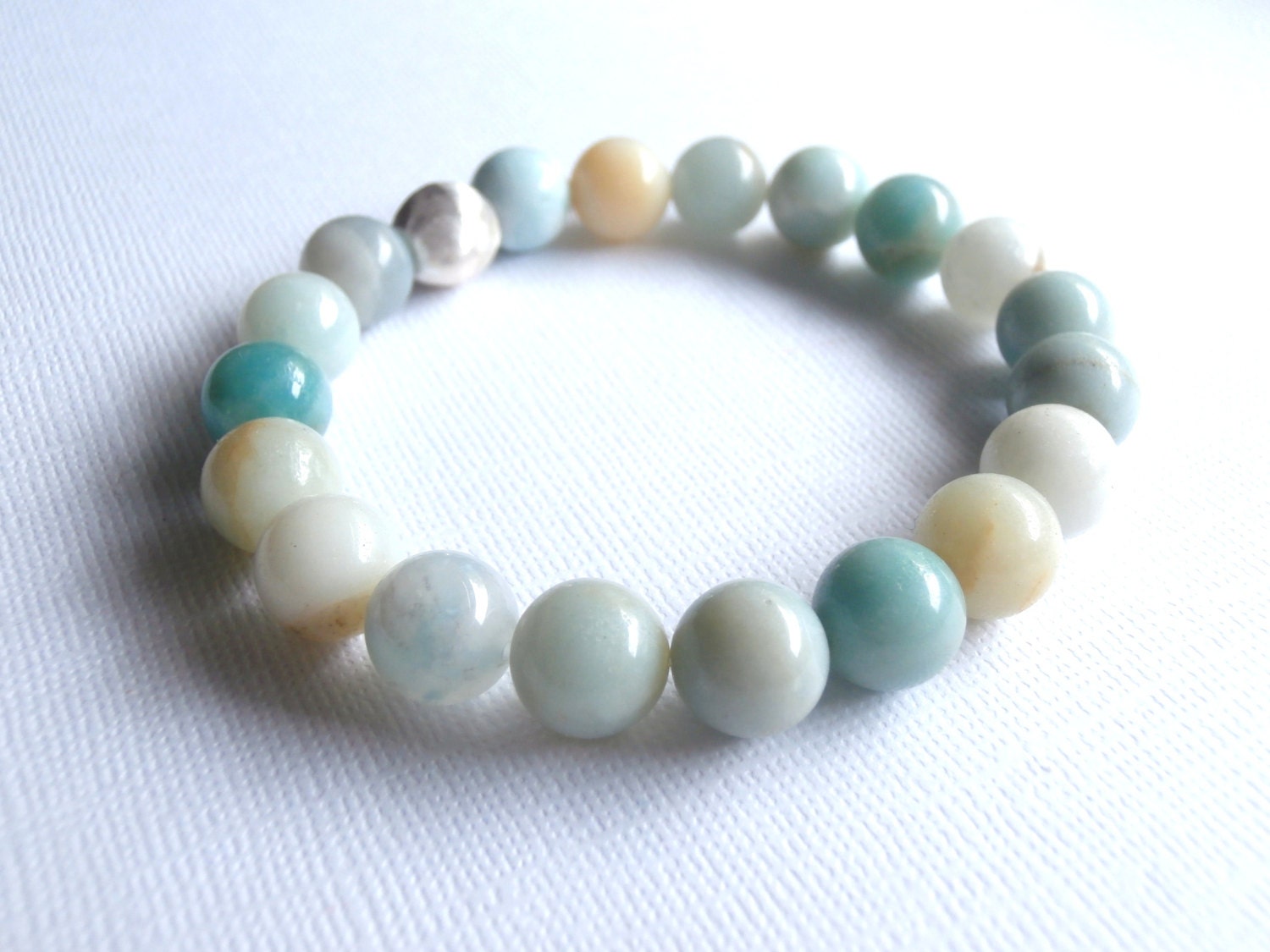 Amazonite Bracelet,  Stretch Braceet, Mint, Sea Green, Tan, Gray, Peaceful, Calm, Natural Stone, Stacking Bracelet