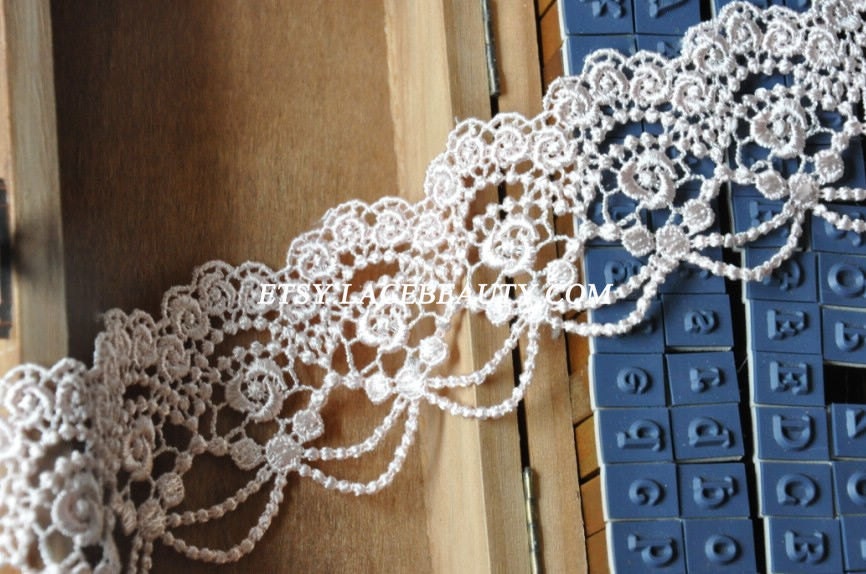 Light Pink Lolita Venice Lace Trim Roses Scalloped Necklace Lace 1.96 Inch Wide 2 yards