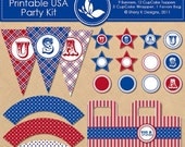 50% off Printable USA Party Kit - 4th of July - 9 banners - 12 cupcake toppers - 3 cupcake wrappers - 1 favors bag and 1 font - 300 DPI