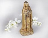 Antique Holy Teresa statue  in  metal, rare  brass color, patina