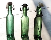 set of 3 Antique French Country Vintage top Beer bottle or lemonade Bottle with Porcelain Stopper
