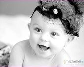 Bella Rose Handmade Vintage Inspired Headband Rosette Netting Bow Feather Lace Photo Prop Newborn