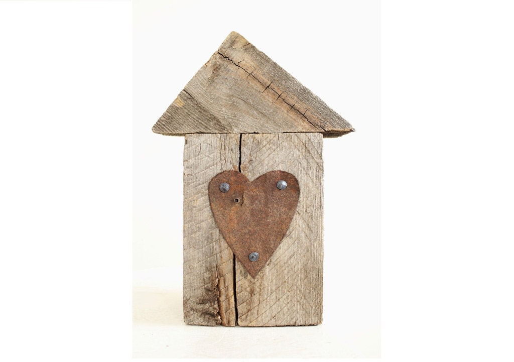 Barn Wood House rustic wedding decor rustic home decor wedding gift ideas heart wood blocks home sweet home metal heart