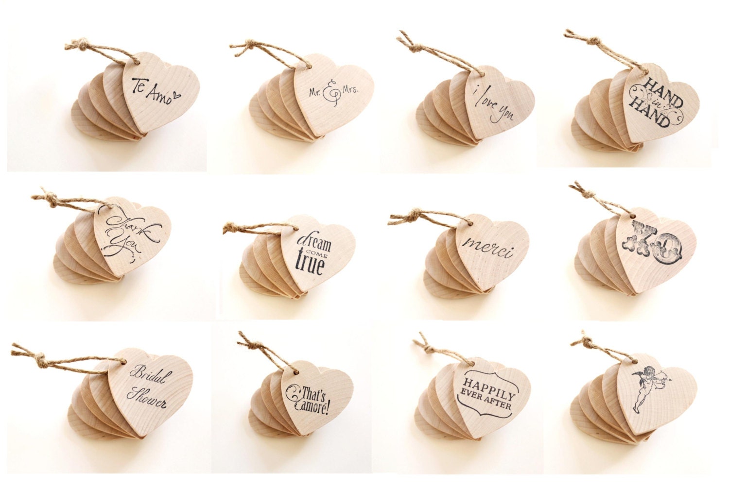 10 Heart Hang Tags shabby chic wedding favors wedding decor wooden heart hang tag favor tags country rustic wedding decor i love you