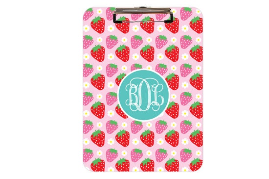 Monogrammed Personalized Clipboard - Strawberries and Flowers