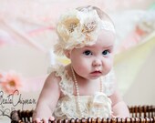 All Cream Couture Baby Headband, Baby Flower Headband, Children, Photo Prop, Special Occasion / Stunning Cream Baby Headband