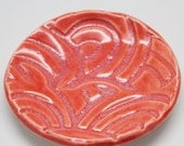 Textured, Round Soap Dish, Spoon Rest, Ring Rest or Candle Holder in Salmon Red