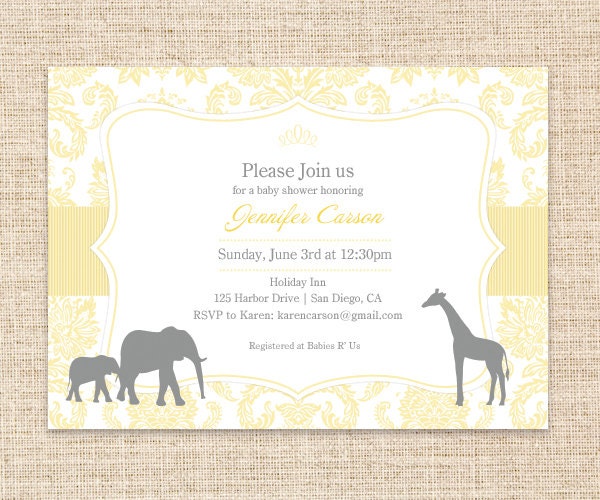 Vintage Safari Animal Invitation - Zoo Animal Baby Shower or Birthday Party Invitation - Printable Damask Zoo Animal Invitation