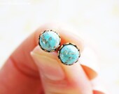 Turquoise Colored Glass Earrings- Dainty Glass Ear Posts