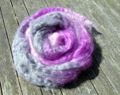 Hand dyed tops, rovings, spinning, wool, silk, mohair, 110g, pink, silver grey