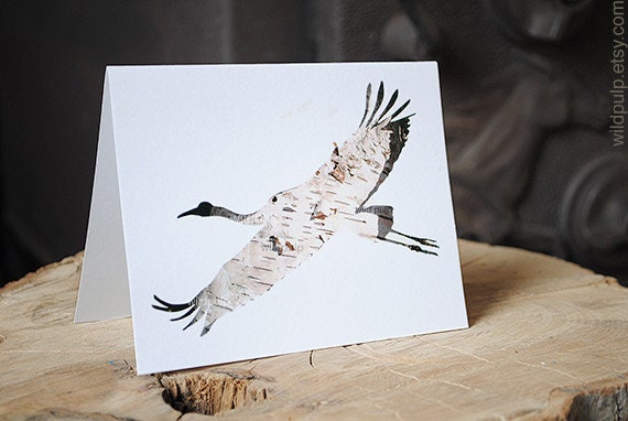 Whooping Crane Card - Eco Friendly, Recycled : Silhouette In Bark, Wild Pulp Stationery - Animal, Bird Art, Nature Photography