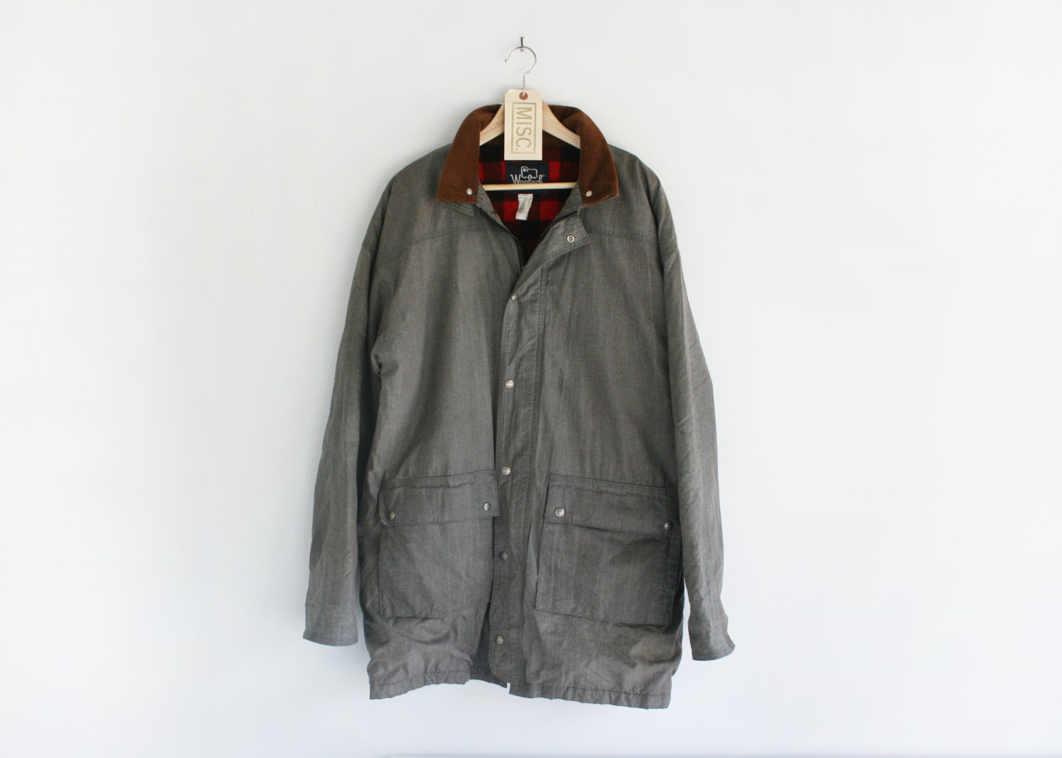 50% OFF SALE - Vintage Woolrich Medium Grey Wool Lined Winter Coat w/ Cotton Shell