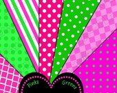 Pinks and Greens digital paper pack INSTANT DOWNLOAD 7 sheets by delightfulprints pink black Il_170x135