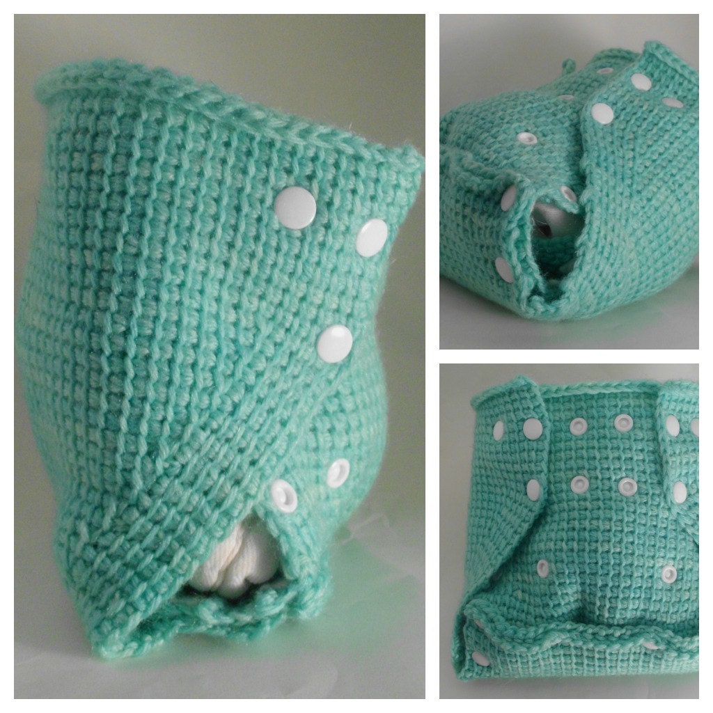 choose COLOR crochet wool diaper cover soaker - one size snapping