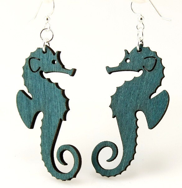 Sea Horse Earrings - Cut from Reforested Wood