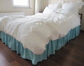 Queen duvet cover Off white Ivory linen- Romantic Shabby chic ruffle bedding set with euro sham and pillow cases