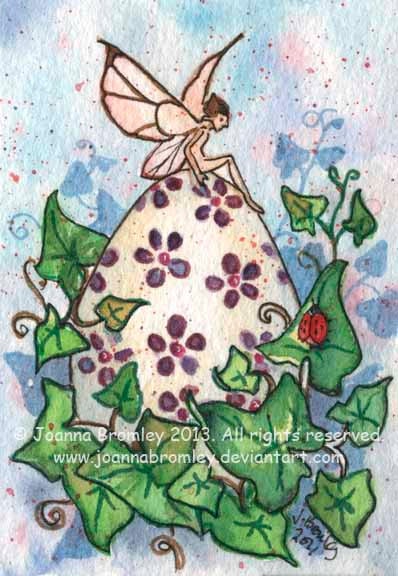 ACEO- "Easter Egg Fae & Ivy"- fairy fantasy Easter Egg illustration